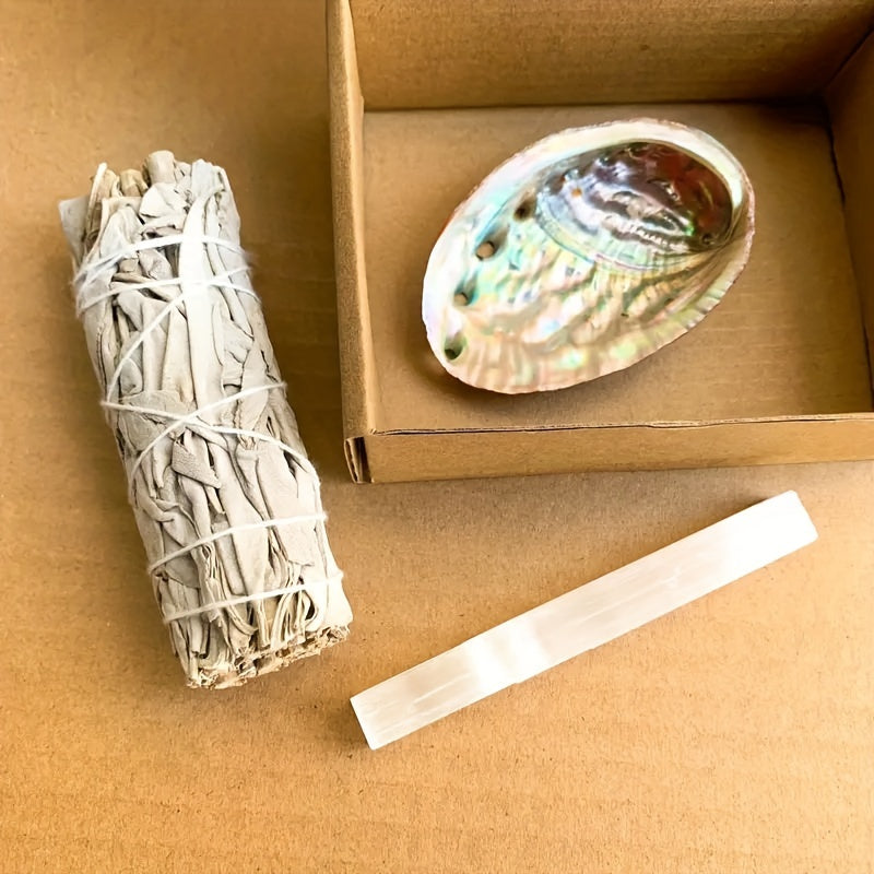 7-Chakra Crystal Healing Kit With White Sage, Selenite Wand & Peruvian Wood